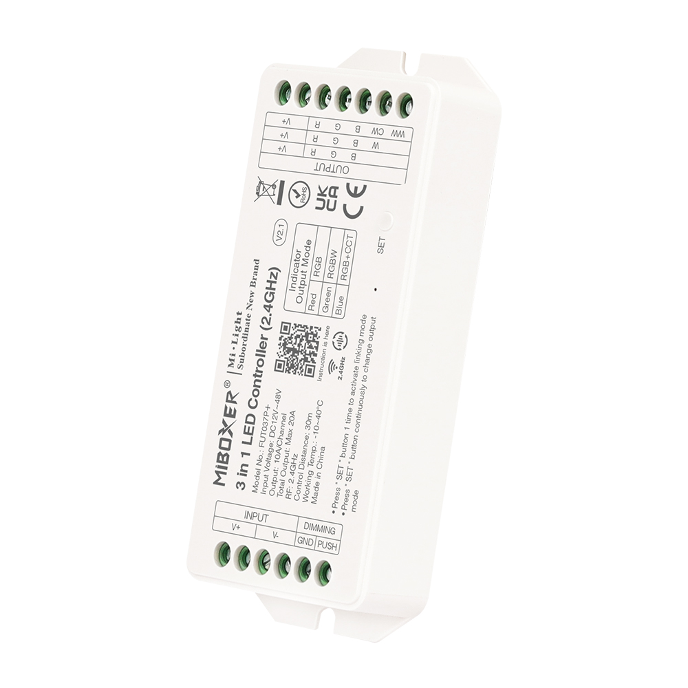 FUT037P+ 2.4GHz 5in1 RGBCCT LED Strip Controller - DC12~48V Input FUT037P+ 2.4GHz 5in1 RGBCCT LED Strip Controller - DC12~48V Input